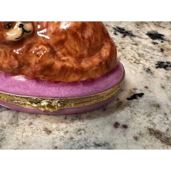 VTG Limoges ND Peint Main Hand-Painted Porcelain Trinket Box Sienna Cat signed - Picture 16 of 16